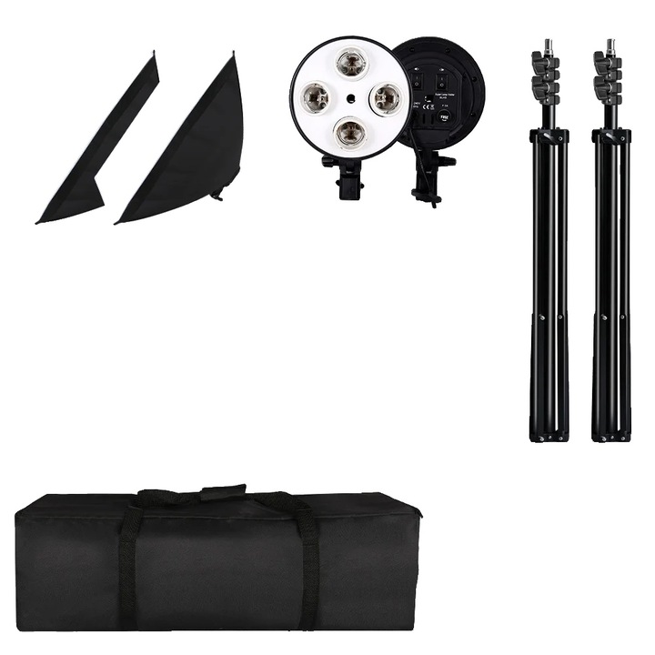 Set kit de iluminare foto cu softbox 50x70cm, 2 softbox-uri, 2 suporturi pentru lampa, 45W, geanta Oxford
