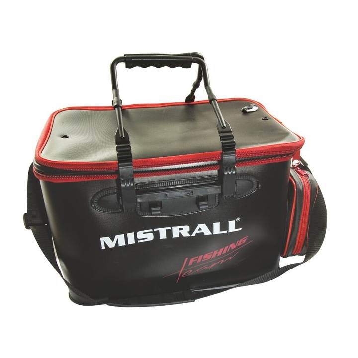Geanta de pescuit Mistrall, 40x25x25cm, impermeabila, cu curea de umar si manere robuste