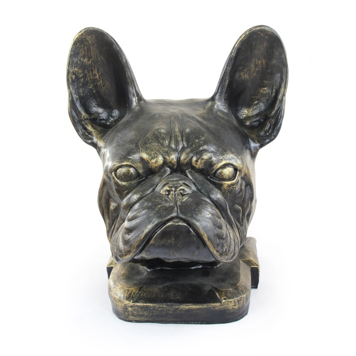 Kutyafej szobor, Art-Dog, francia bulldog, egyedi nappali dekoráció, időjárásálló anyag, 30x45cm