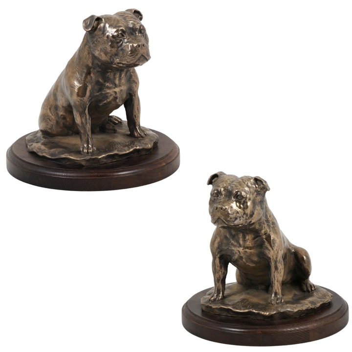 Statueta caine Staffordshire Bull Terrier, Art-Dog, pe soclu din marmura alba, dimensiuni compacte