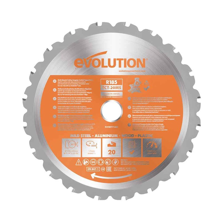 Disc pentru fierastrau circular Evolution, RAGE, 185mm, 20z