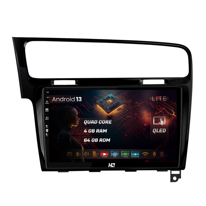 Navigatie HUB64 Volkswagen Golf 7, 4GB RAM, Android 13, Quadcore, DSP, GPS, Wi-FI, Carplay, Android Auto, USB, Bluetooth, Waze, Touchscreen, 10.1 Inch v2
