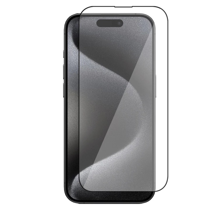 Üvegfólia kompatibilis iPhone 16 Pro készülékkel, Katonai keménység elleni védelem, HD tisztaság, azonnali alkalmazás, teljes burkolat, karcolásgátló, törésgátló, ujjlenyomat mentes, fekete