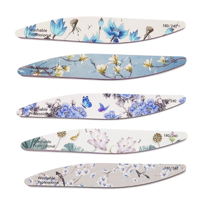 Комплект от 5 пили за нокти AMRINUGL, мотив на цветя, 2 лица, 17,8 см