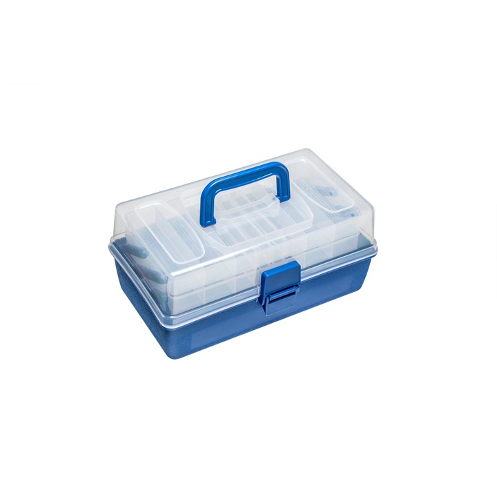 Cutie Mivardi HS-304 pentru pescuit, 2-3 etaje, plastic rezistent, albastru/alb, dimensiuni variate