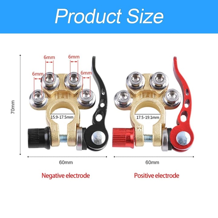 Комплект от две професионални клеми, Автомобилен акумулатор, SIBINTA, С четири клеми и бързо освобождаващи скоби, 2 антикорозионни шайби, Удобен и здрав, Лесен за работа, За ремарке, лебедка, камион, трактор, Джип, Цинкова сплав, 60х70 мм, Многоцветен