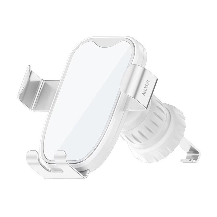 Autós telefontartó, NAXSIR, szellőzőrács klip, teleszkópos kar, automata kapocs, 360 fokban forgatható, fehér