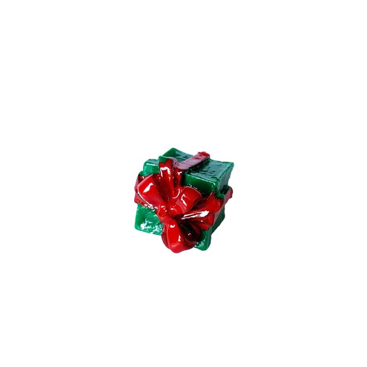 Figurina cadou verde cu funda rosie, 15x11mm, set