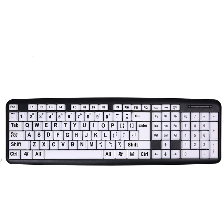 Tastatura cu litere mari, Enforose, design ergonomic, rezistent la apa, alb, 104 taste