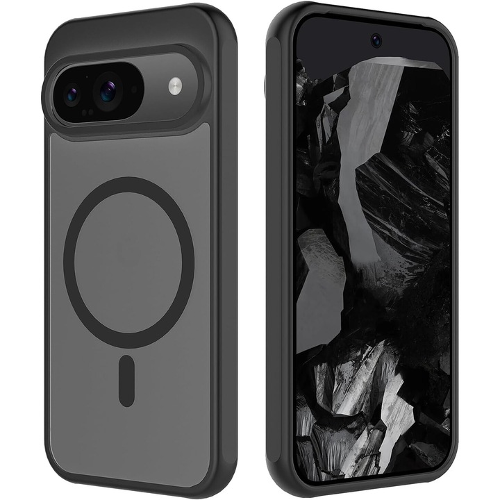 Калъф за телефон, съвместим с Google Pixel 9/9 Pro, поддръжка на безжично зареждане, черен