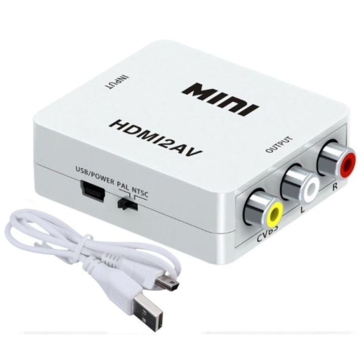 HDMI към AV конвертор, Mini, бял, 6x5.5x2.2cm