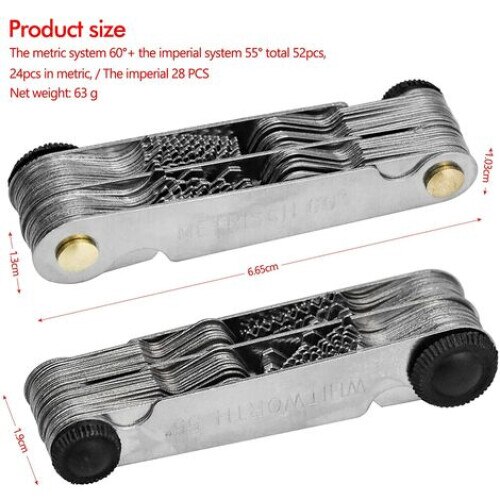 Set de 24 piese, gauge de filete metric 60mm si Whitworth 55, pentru ...
