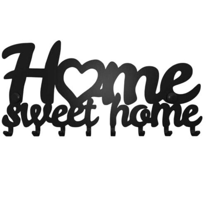 Dekoratív kulcstartó, BGHYHYHI, acél, 8 horog, fekete