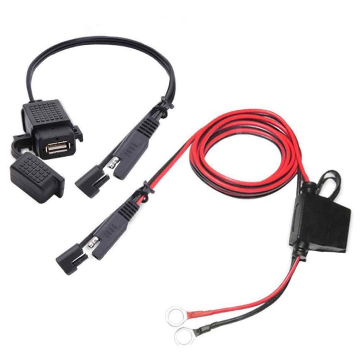 Adaptor incarcator USB pentru motocicleta, BGHYHYHI, plastic/cupru, SAE la USB, impermeabil, 2.1A, cablu 120cm