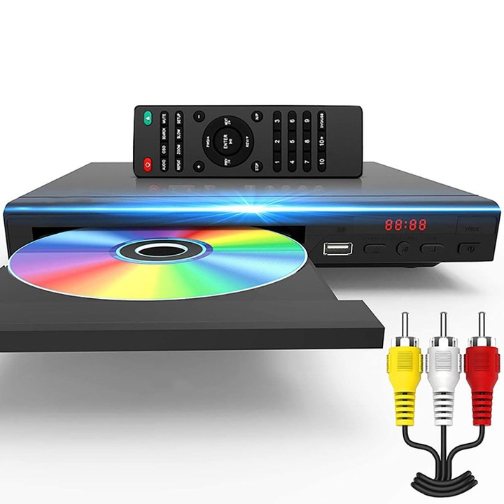 HD DVD/CD плейър, BGHYHYHI, компактен дизайн, поддръжка на множество формати, HDMI, 1080p, с дистанционно управление, черен, 22.3x19.3cm