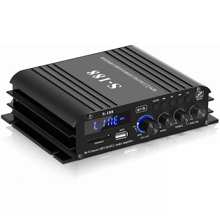 Усилвател 2.1, BGHYHYHI, Bluetooth 5.0, 45W x 2, черен, 17.6x12.5x4.5cm, дистанционно управление