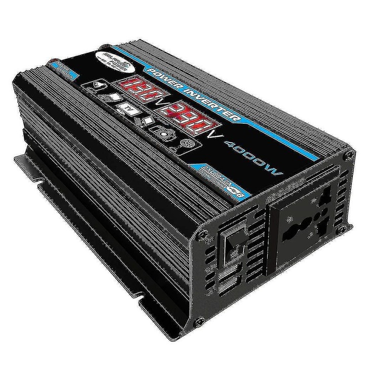 Инвертор за кола HERUSI 4000W модифицирана синусоида черен 16x11x5cm
