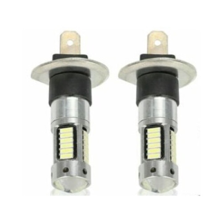 Set 2 Becuri auto, H1 LED, pentru ceata/faruri, 6000K, alb xenon, aluminiu