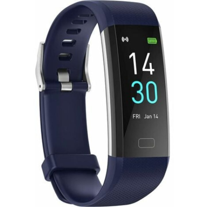 Bratara Fitness XiaBYD idealSTORE, Ecran OLED, Waterproof, Monitor de Ritm Cardiac, Ecran Tactil, Afisare Parametrii de Sanatate, Reamintire Sedentarism, Monitor Somn, Functie WeChat, Activare Camera de la Distanta, Bratara Silicon Albastra