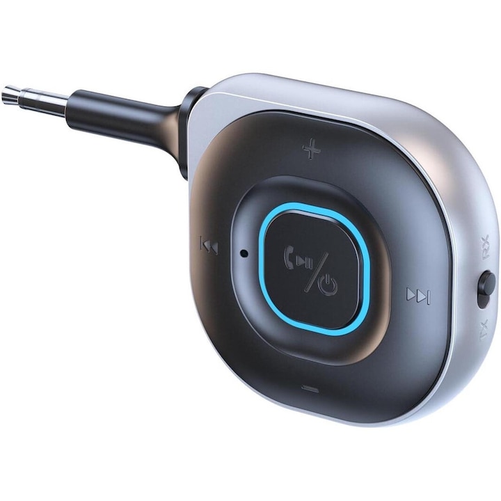 Autós Bluetooth 5.3 adapter, vevő és adó, beépített mikrofon, fekete, 40,5x52,5x83 mm