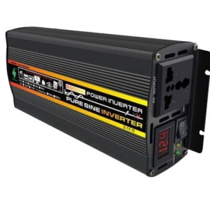 Inverter auto BGHYHYHI, 3000W, 12V, 21x10.3x6cm, unda sinusoidala pura