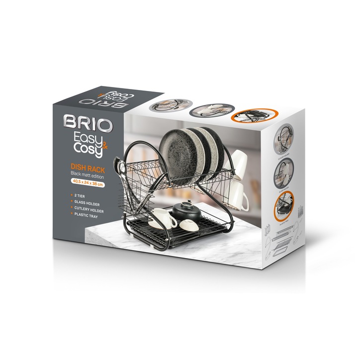 Сушилник за съдове Brio Easy Cosy, 2-етажен, S-образен, черен