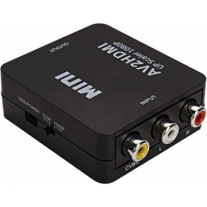 RCA към HDMI адаптер, Mini AV към HDMI видео конвертор Поддържа 1080P 3RCA композитен с USB кабел за зареждане за PC Xbox PS3 PS2 TV STB VHS VCR DVD камера (черен)