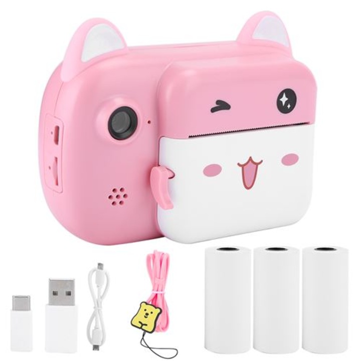 Детска камера BGHYHYHI, 2400W, моментален печат, розова