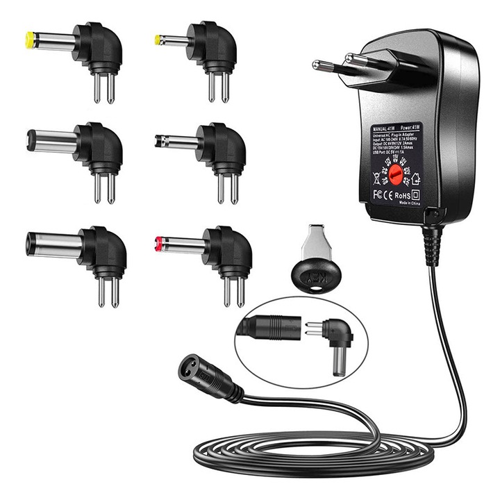 Töltőadapter, állítható feszültségellátás, fekete, 24V