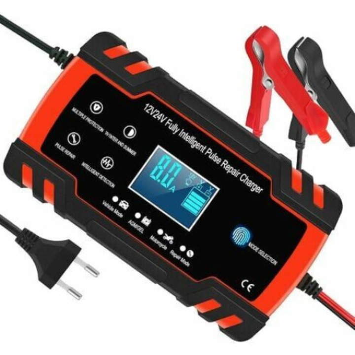 BGHYHYHI 8A 12V/24V зарядно за кола, множествена защита, интелигентен LCD дисплей, за батерии AGM, GEL, SLA, 6-150AH, 6-100AH