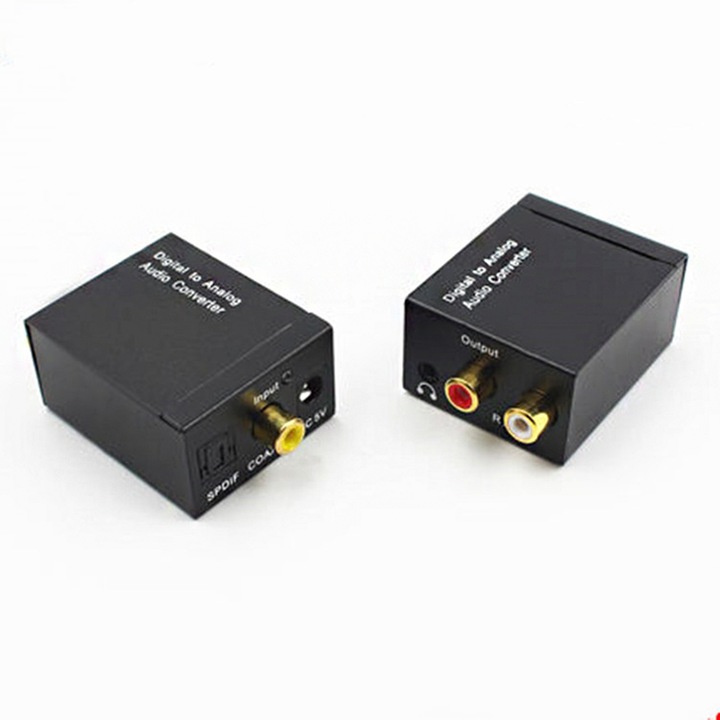 Convertor DAC digital la analogic, coaxial-optic la RCA 3.5mm, albastru, compact