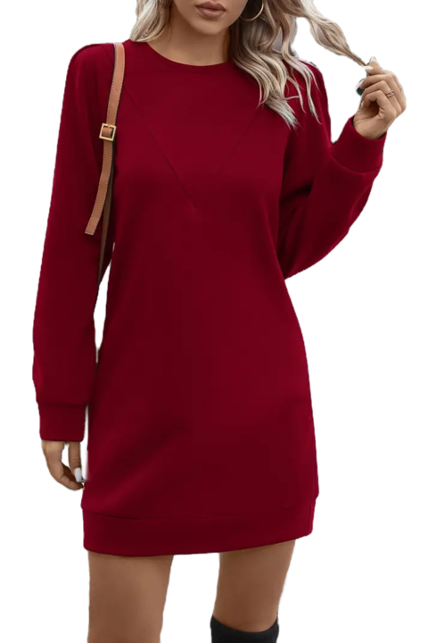 Rochie rosie scurta cu maneci lungi, material gros