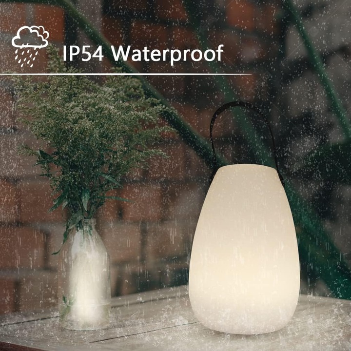 Veioza LED portabila, dimabila, cu telecomanda, 4 niveluri de luminozitate, design impermeabil IP54, incarcabila, pentru gradina si interior