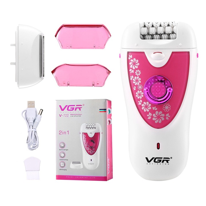 Aparat de ras electric VGR, 2 lame, utilizare umed si uscat, pentru femei, hipoalergenic