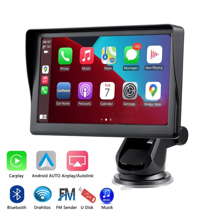 GPS készülék, autós navigáció, Bluetooth támogatás, fekete, komplett készlet, 7 hüvelykes