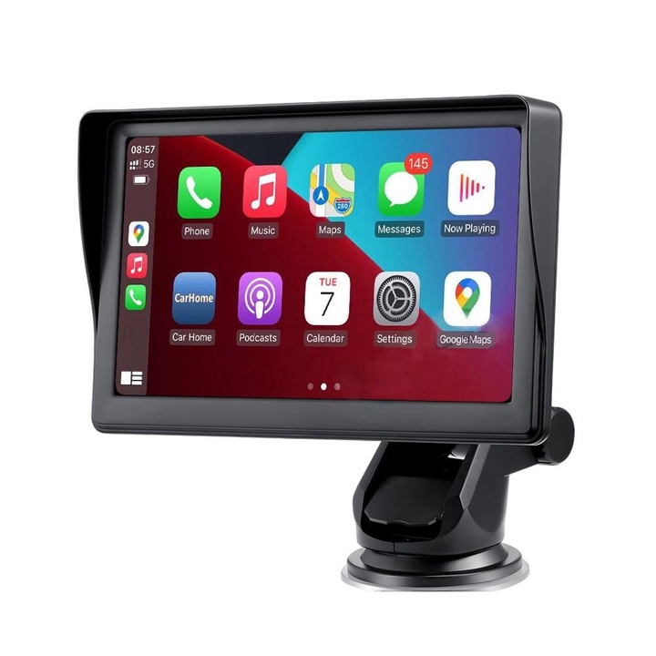 GPS-navigáció 7 hüvelykes BGHYHYHI, Bluetooth 5.0, Carplay és Android Auto támogatás, fekete