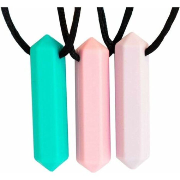 3 db rágó nyaklánc készlet, BGHYHYHI, szilikon, fogzáshoz, tarka