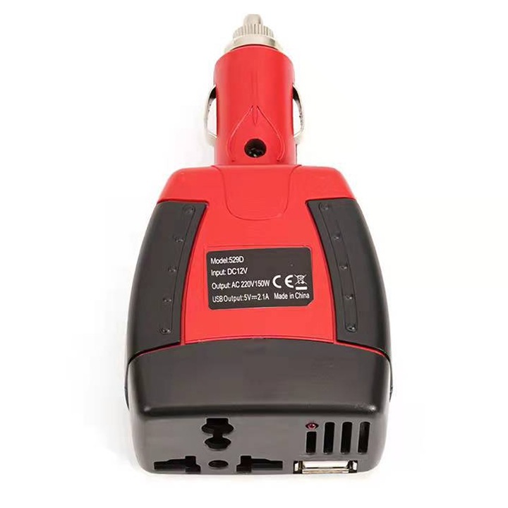 Инвертор за кола HERUSI 150W, 12V-220V, USB 5V, компактен, 6.2x4x12см