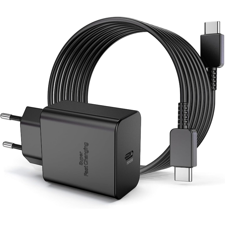 Samsung 45 W-os USB-C gyorstöltő, C típusú gyorstöltő kábel 1 m, kompatibilis a Galaxy S24/S23/S22/S21/S20 Ultra/Plus, Note 20/S10/S9/A73/A53/A13 készülékekkel