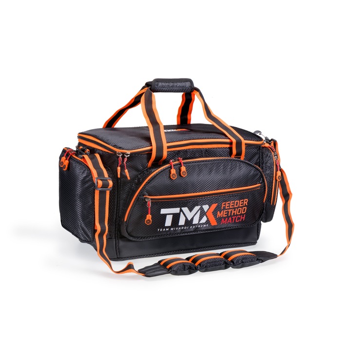 Geanta de pescuit TMX, Mivardi, dimensiuni mari, impermeabila, design din carbon, cu curea ajustabila