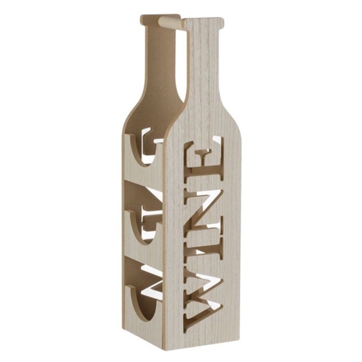 Bortartó, Akár 3 palack, Fa, Felirat, 14x12x46cm, Bézs