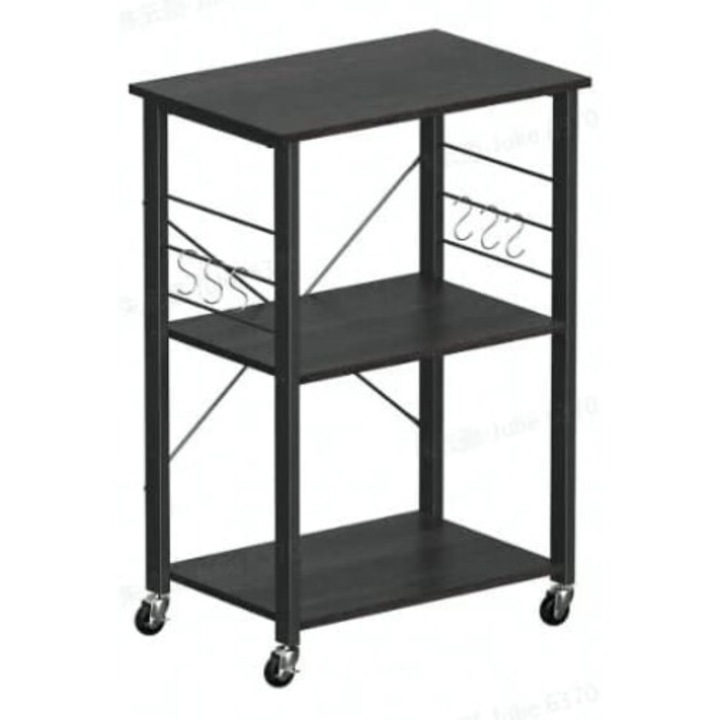 Carucior De Bucatarie, ‎Songmics, Carlige Suplimentare, Patru Rotite, Mecanism De Blocare, 40x40x90 cm, Negru