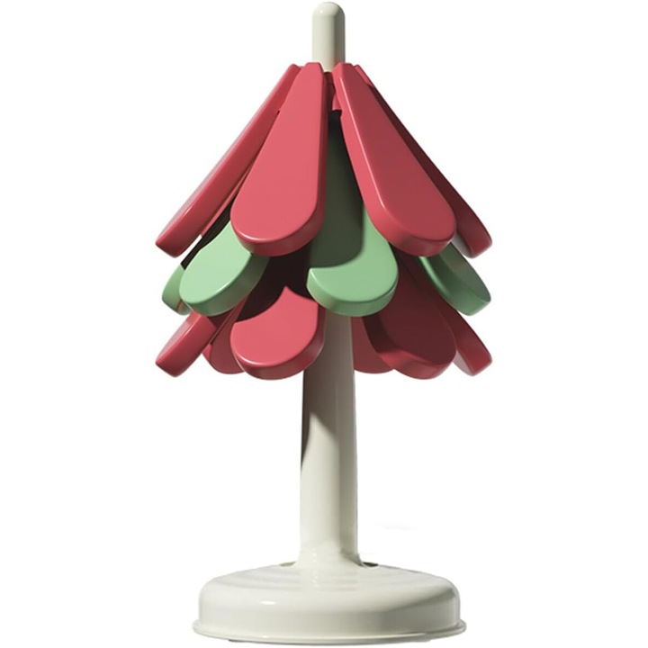 Set 3 suporturi pentru pahare, termice cu stand, silicon, design brad de Craciun, multicolor