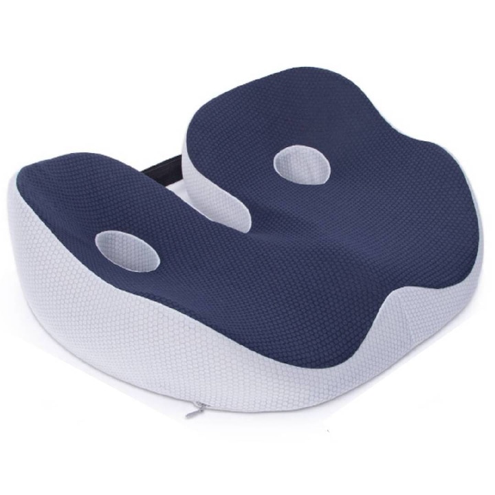 Perna ortopedica sezut, Weluvfit, H862, Spuma cu memorie Premium, pentru scaun de birou sau masina, confort Coccis, Husa respirabila si antialunecare, zona Lombara, Sciatica, Dureri de sold, Hemoroizi, Gri cenusiu