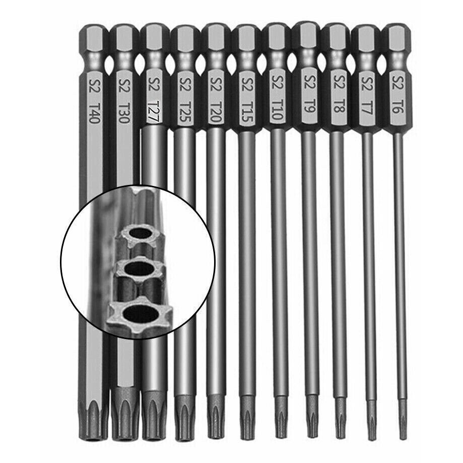 Set 11 biti Torx cu lungime mare, BGHYHYHI, otel S2, 1/4 inch hex