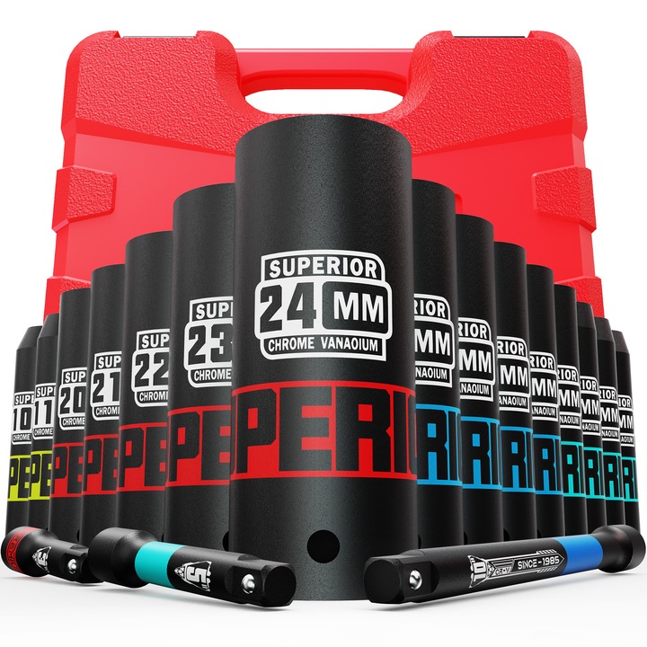 Set Chei Tubulare de Impact Adanci 1/2", 10mm - 24mm, 18 Buc