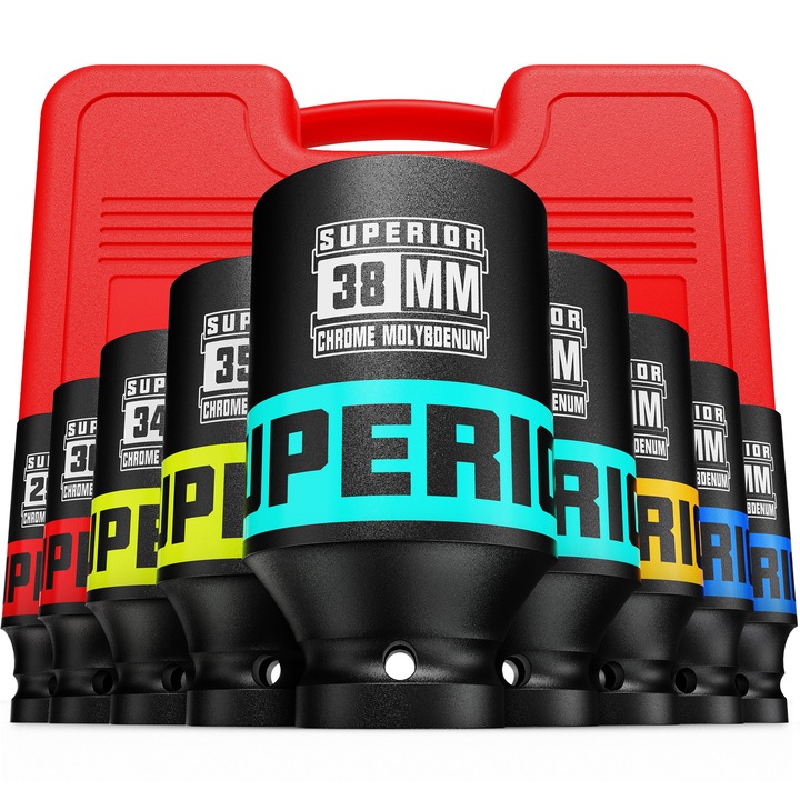 Set Chei Tubulare de Impact Adanci 1/2", 29mm - 38mm, 9 Buc