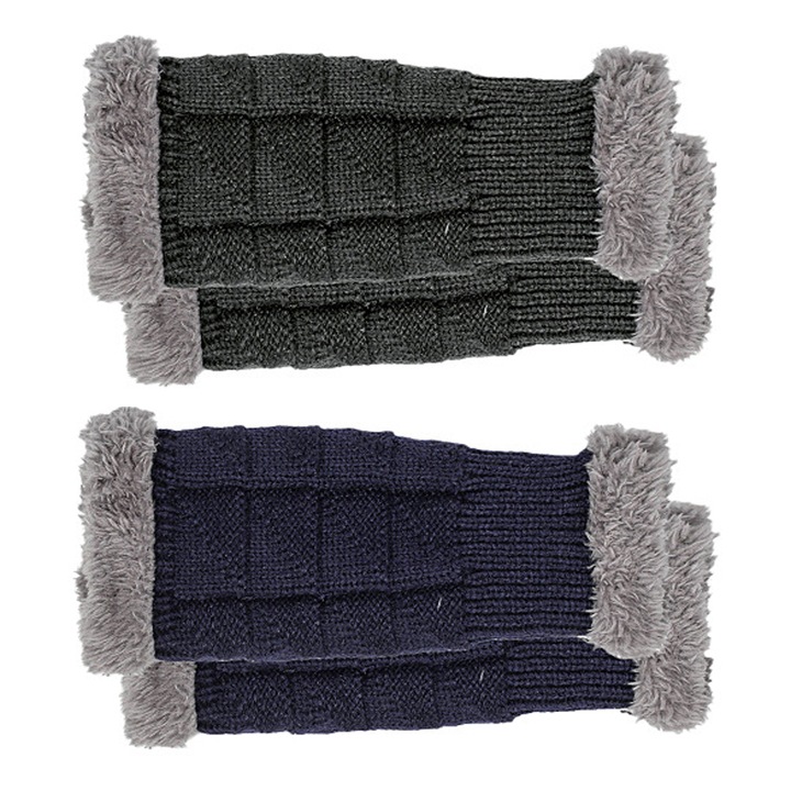 Set 2 perechi manusi unisex, BGHYHYHI, lana, gri/albastru, one size