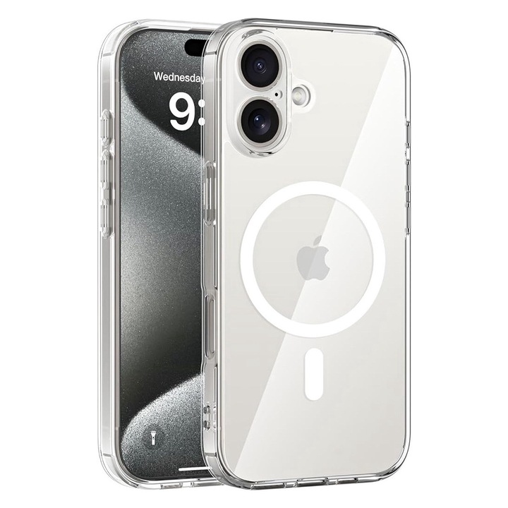 Husa MagSafe pentru iPhone 16 Plus, Incarcare Wireless, Transparent