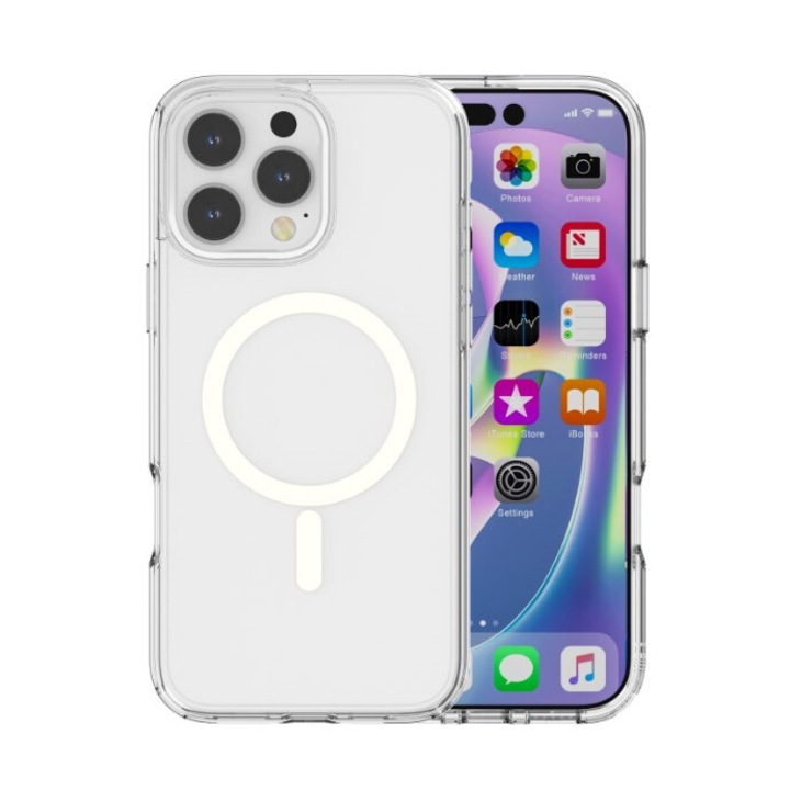 Калъф, Съвместим с iPhone 16 Pro Max, безжично зареждане, прозрачен